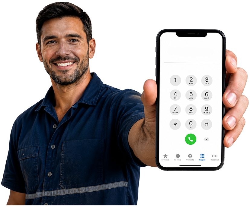 Breakfast Point Blocked Drains plumber holding a phone — call 1300 261 965
