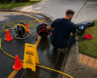 Plumber inspecting a blocked drain in Breakfast Point