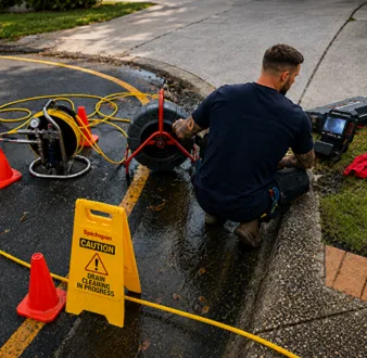 Repairing a burst drain pipe at a Breakfast Point home